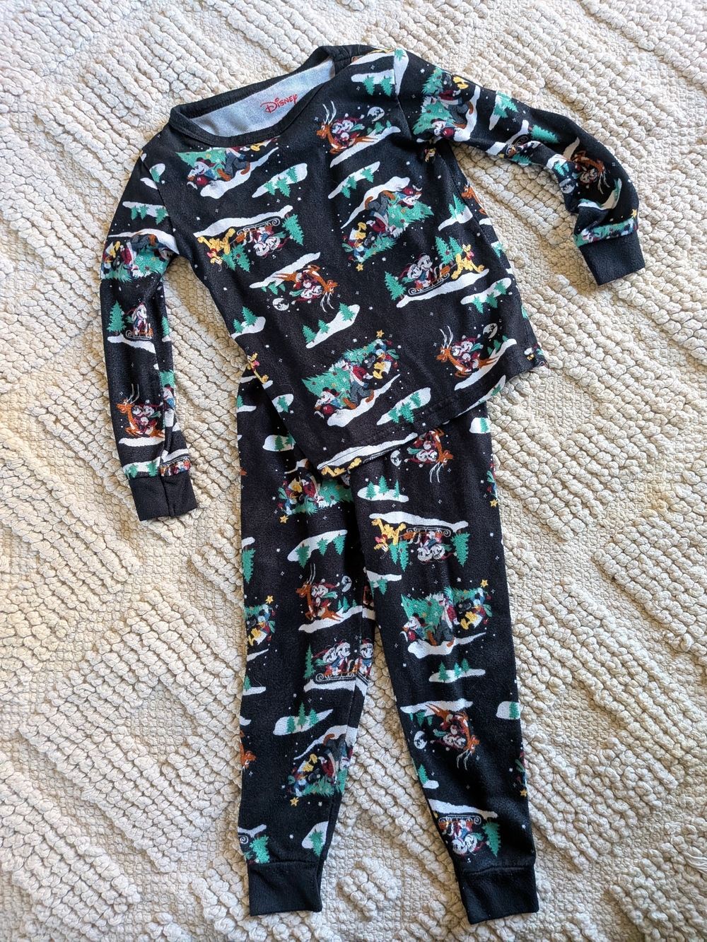 Disney Black Holiday Kids Pajama Set with Multicolor Character Print